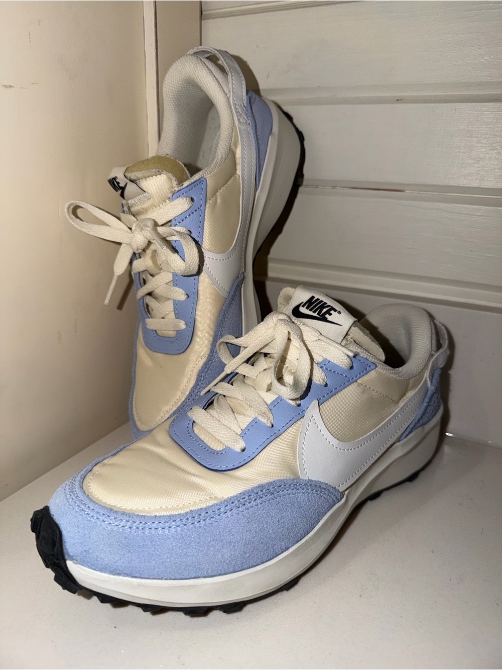 Nike Retro Runner Sneakers in Cream & Light Blue